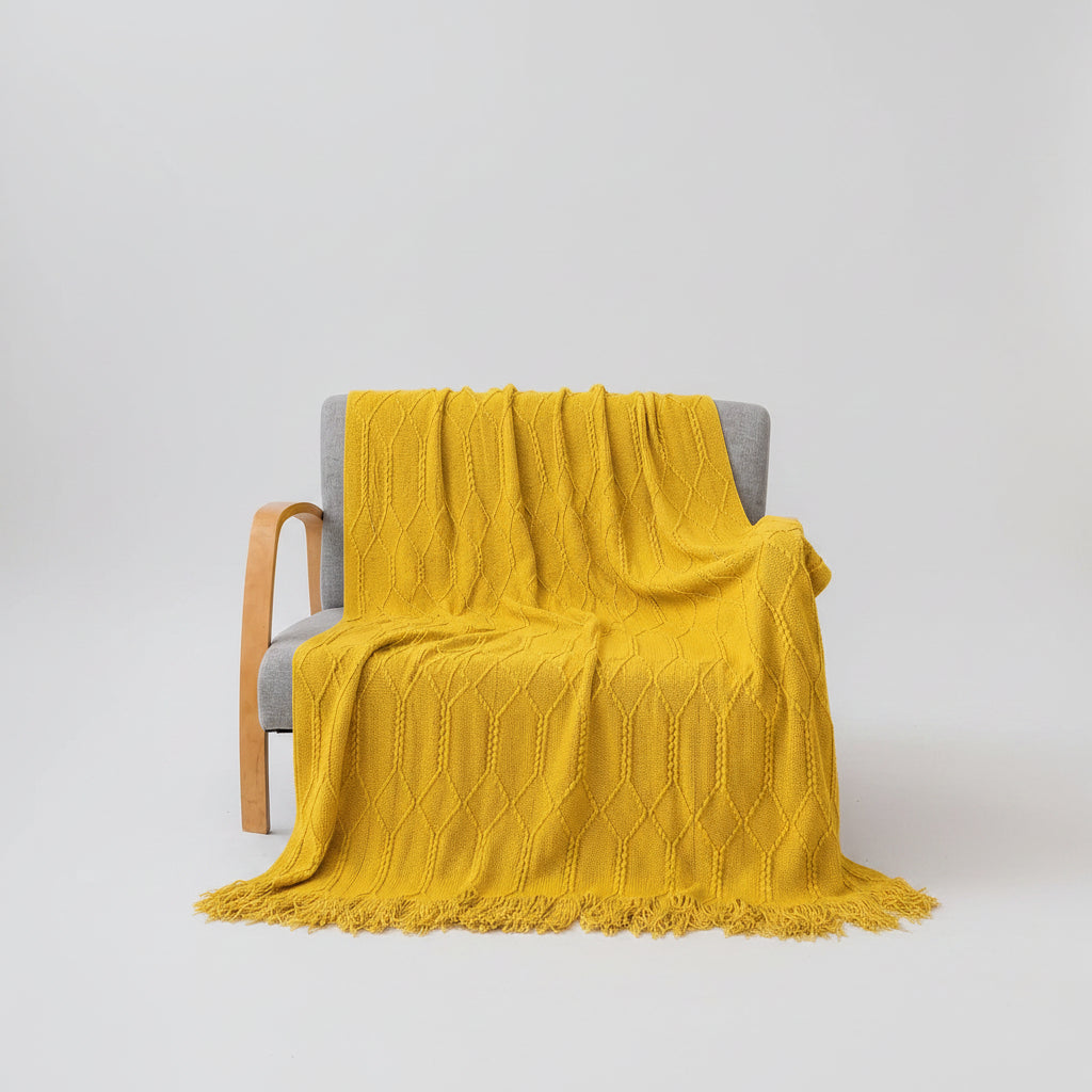Sage Green Diamond Knit Throw Blanket with Tassels