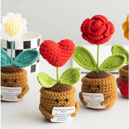 Crochet Flower Funny Positive Emotional SupportPotted Plant for Cheer Up Gifts Sunflower Flowers for Home Room Desk Decoration