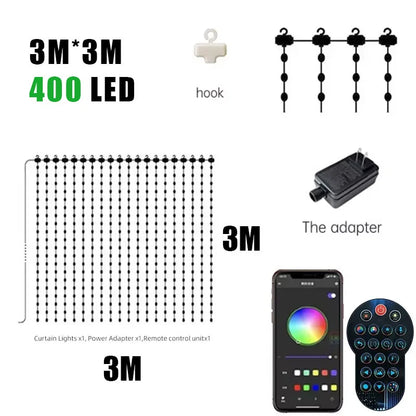 Smart Curtain Lights Bluetooth App LED String RGB Fairy Lights DIY Picture Music Change Display Christmas Halloween Decoration
