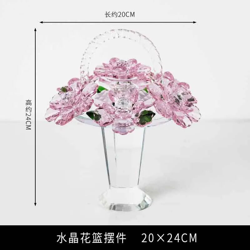 Flower Basket Sculpture, Room Decor, Crystal Crafts Ornaments, Home Office Desktop Decoration, Artwork Luxury Gifts,Customized