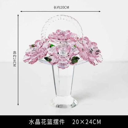 Flower Basket Sculpture, Room Decor, Crystal Crafts Ornaments, Home Office Desktop Decoration, Artwork Luxury Gifts,Customized