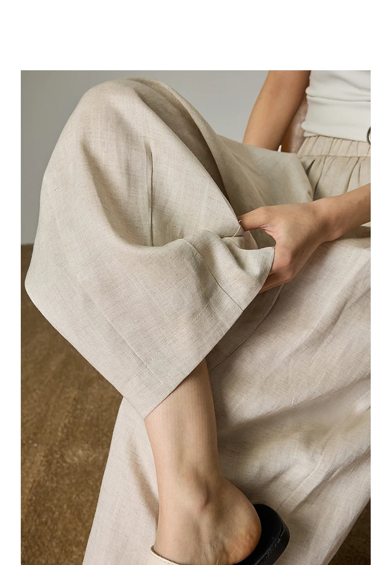 TOYOUTH Women's Lyocell Linen Wide Leg Pants — High Waist Pleated Ankle Trousers