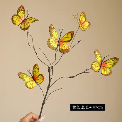 5 Head Butterfly Flower Branch Artificial Flowers Decor Creative Fake Flower For Home Flower Arrangement  Wedding Decorations