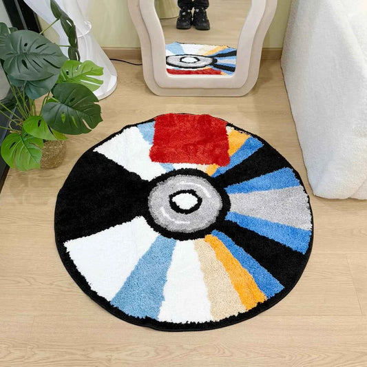 Vibrant Round CD Shaped Tufted Flocking Rug, 3D Soft Pile Non-Slip Carpet, Modern Home Decor for Living Room Bedroom