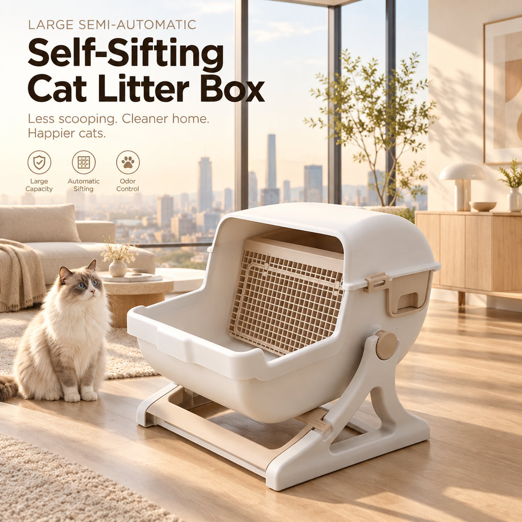 Extra-Large Semi-Automatic Sifting Cat Litter Box with High Walls