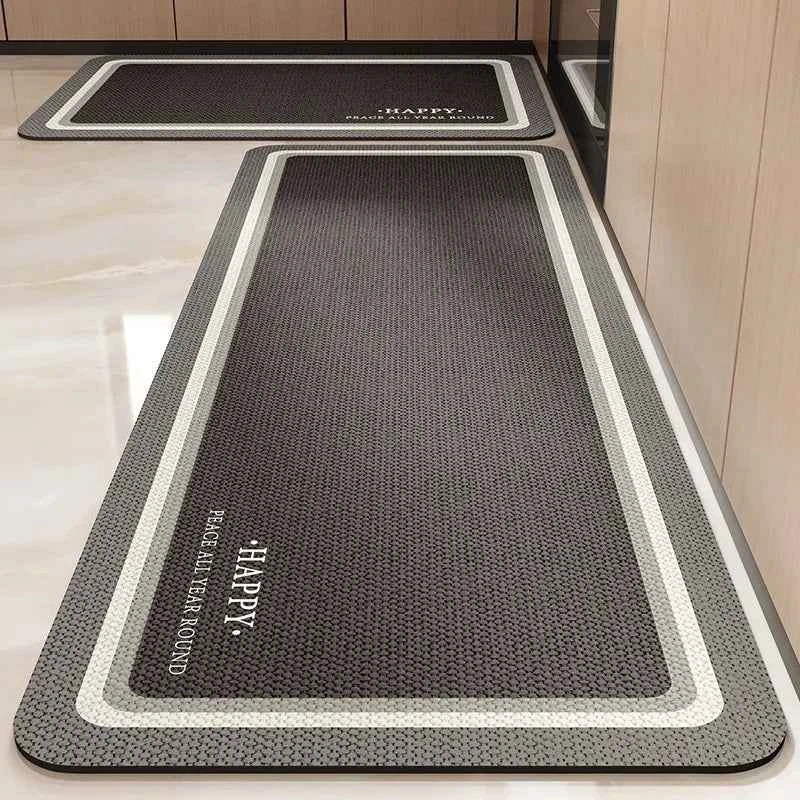Kitchen Carpet Non-slip Waterproof Oil-proof PVC Leather Floor Mat Minimalist Gray White Letter Long Size Home Decoration Rugs