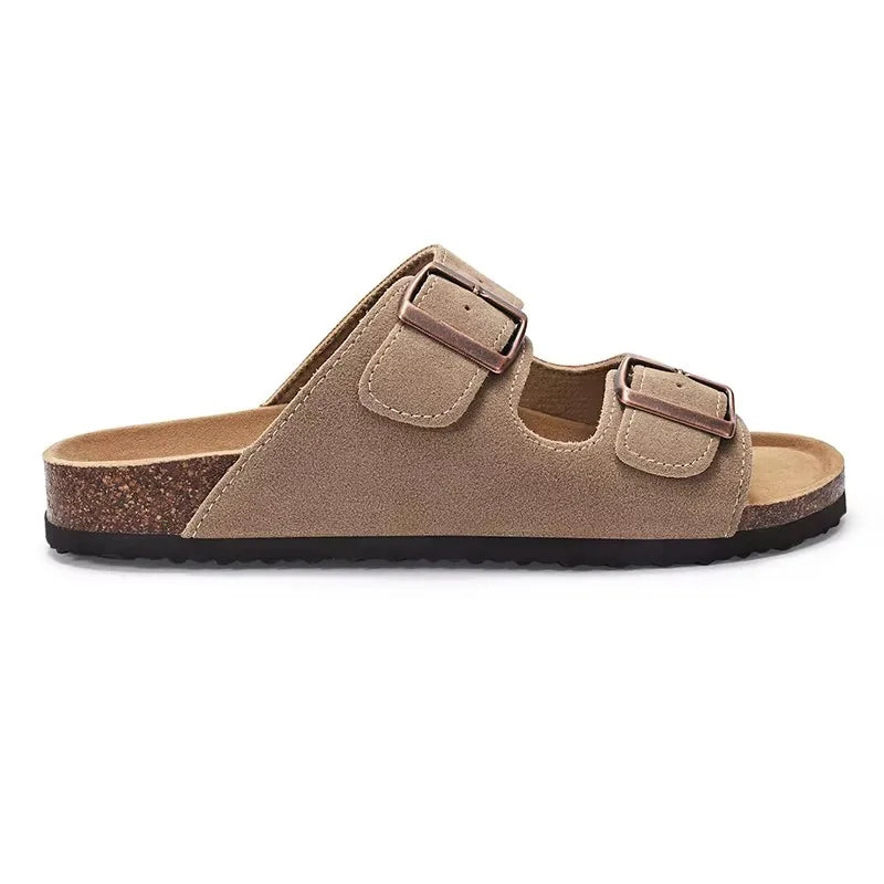 Crestar Unisex Cork Footbed Sandals – Adjustable Buckle Arch Support Beach Slides