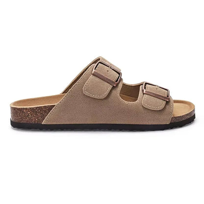 Crestar Unisex Cork Footbed Sandals – Adjustable Buckle Arch Support Beach Slides