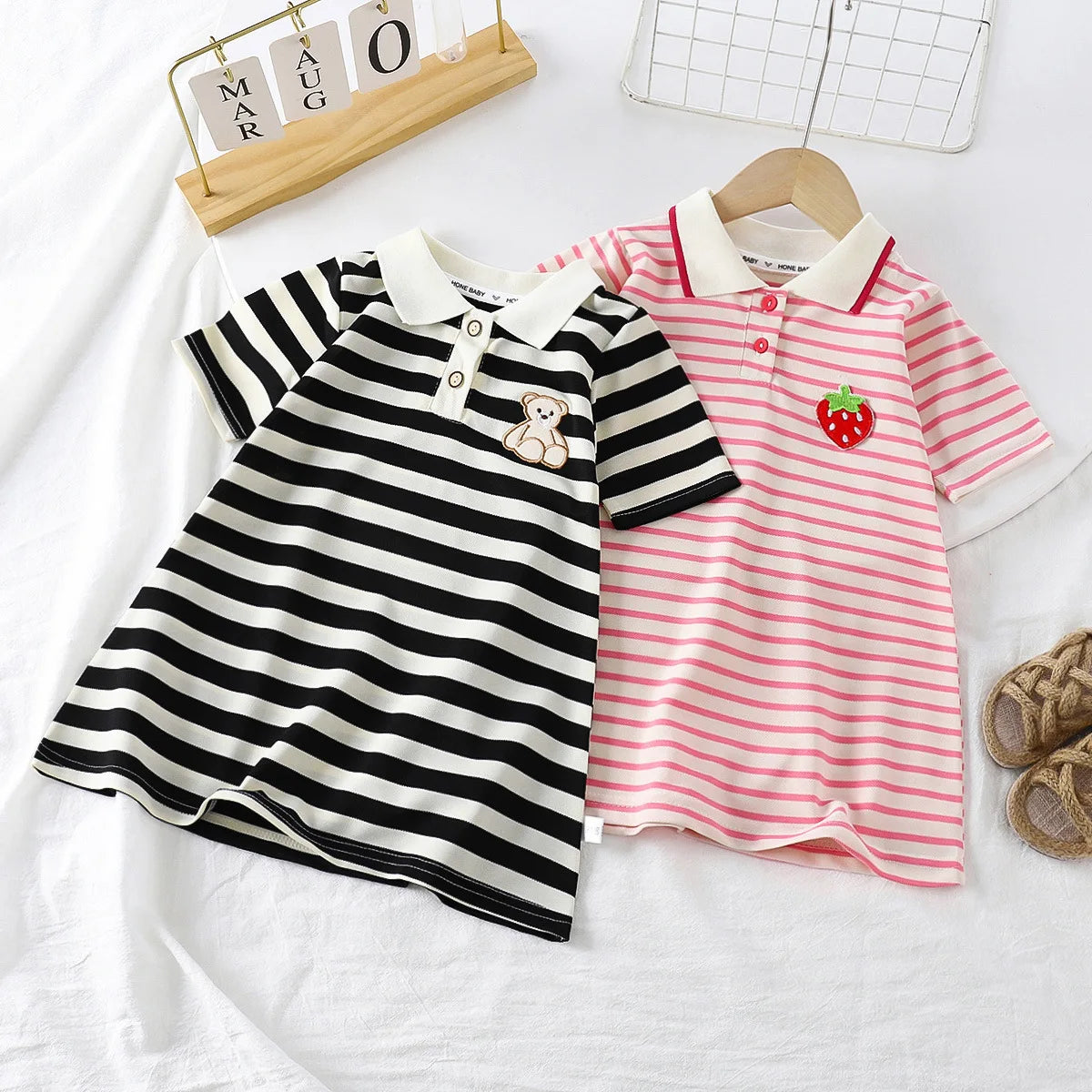 Striped Strawberry Print Girls Summer Dress