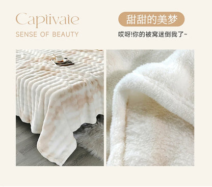 Gradient Bubble Fleece Throw Blanket Cozy Soft Plush Multipurpose Nap Blanket for Bedroom Sofa Faux Rabbit Fur Travel Blankets