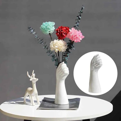 Hand Shape Ceramic Vase Artificial Flowers Pot 9.3inch Decor