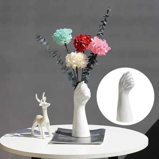 Hand Shape Ceramic Vase Artificial Flowers Pot 9.3inch Decor
