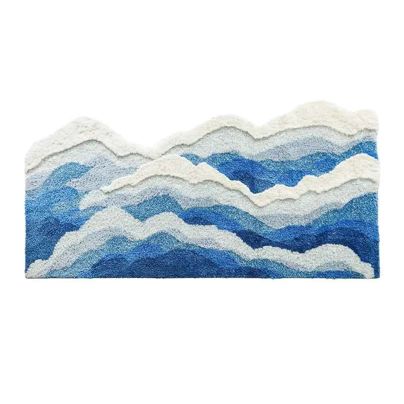 VIKAMA Aesthetic Light Luxury Carpet Wave Blue Ocean Home Decoration Children's Room Bedside Comfortable Soft Plush Floor Mat
