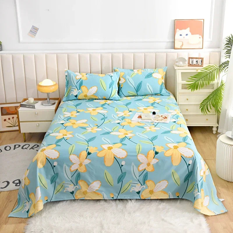 Red Floral Printed Flat Bed Sheet | Single-King