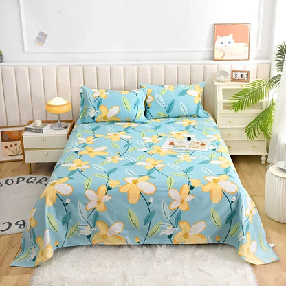 Red Floral Printed Flat Bed Sheet | Single-King