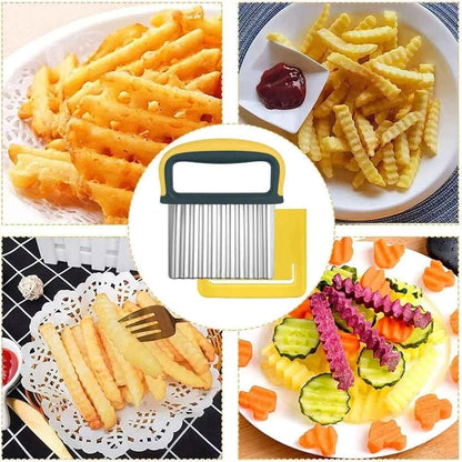 Stainless Steel Potato Chip Slicer Dough Vegetable Fruit Crinkle Wavy Kitchen Knife Cutter Chopper French Fry Maker Tools Gadget