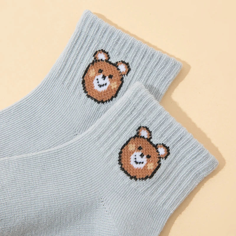 10-Pair Little Bear Print Elastic Mid-Calf Socks