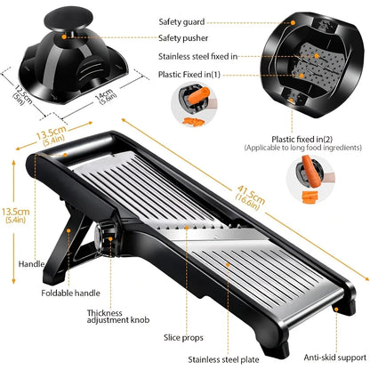 Stainless Steel Mandoline Slicer with 5 Blades, Hand Guard and Food Chopper