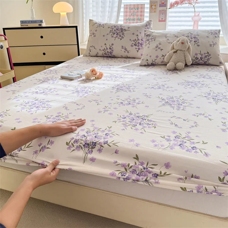 Floral Washed Cotton Fitted Sheet | Single-King