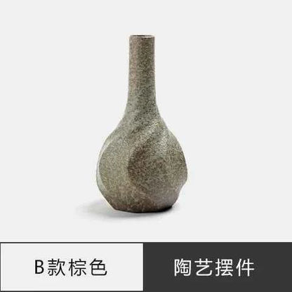 Japanese Zen Vintage Ceramic Vase Dried Flower Arrangement Flower Craft Ornament Table Top Irregular Threaded Vase Ornament Gift