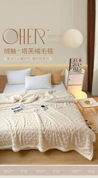 Tafu Flannel Double-layer Blanket Thick Sofa Office Nap Cover Blankets Student Dormitory Bed Sheets Air Conditioning Blankets