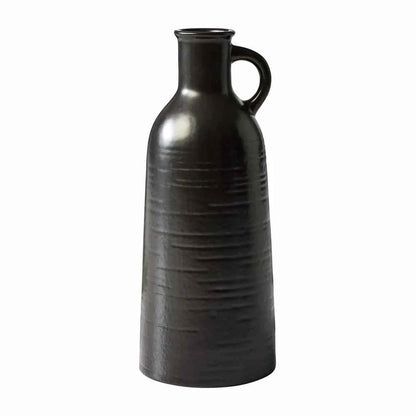 High Quality Black Ceramic Jug Vase 8 Inch Tall Decorative Centerpiece Flowers Indoor Use Minimalist Design Textured Finish
