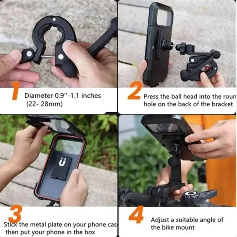 New Adjustable Retractable Bike Phone Holder 360° Rotating Waterproof Anti-Shock Bike Motorcycle Phone Mount Touchscreen Bracket