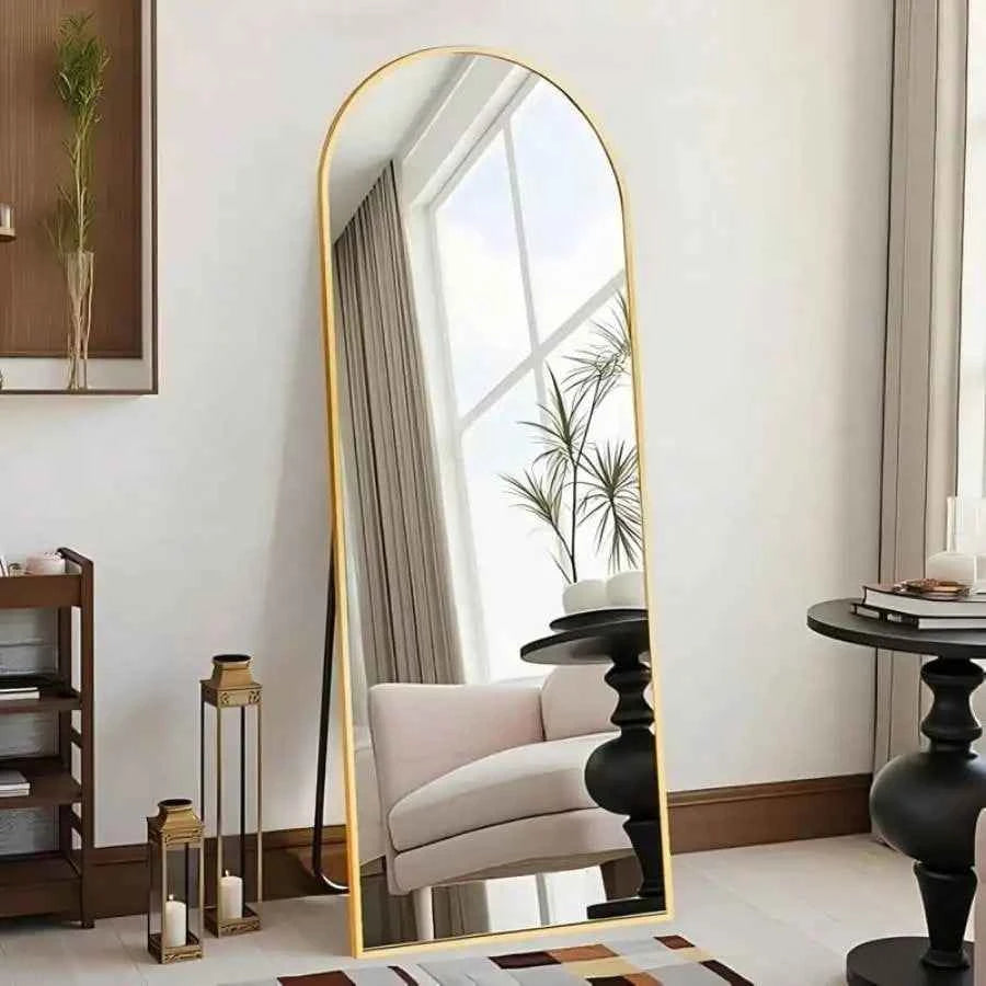 Arched Full Length Mirror Floor Mirror Wall Mounted Gold 59x16.2 Inch Elegant Home Decor Stylish Reflection