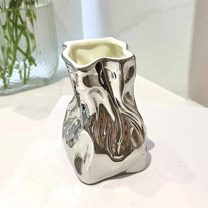 Creative Pleated Ceramic Vase Dried Flower Flower Arrangement Home Bathroom Decoration Ceramic Flower Arrangement Accessories