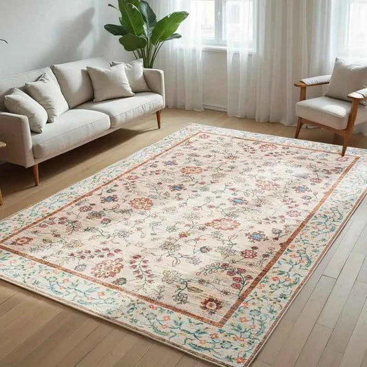 Living Room Carpet Non-slip Soft Machine Washable Floor Mat Bohemian Pink Floral Rug Bedroom Home Decoration Mats Washable Rugs