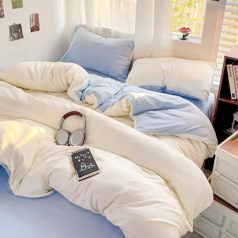 4-Piece Solid Cotton Bedding Set – Duvet Cover, Bed Sheet & 2 Pillowcases | Twin, Full, Queen, King