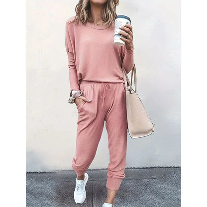 Women’s Casual Solid Color Hoodie Tracksuit — Oversize Two-Piece Set