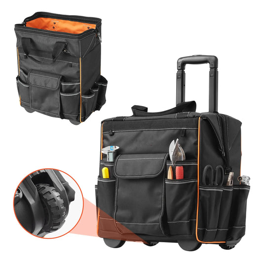 110Lbs Rolling Tool Bag 25 Pockets Roller Tool Bag on Wheels with Telescoping Handle Toolbag Organizer for Mechanic