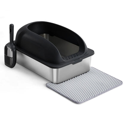 JHK 24" Stainless Steel Cat Litter Box with Lid — Anti-Urine, Scoop & Mat Included