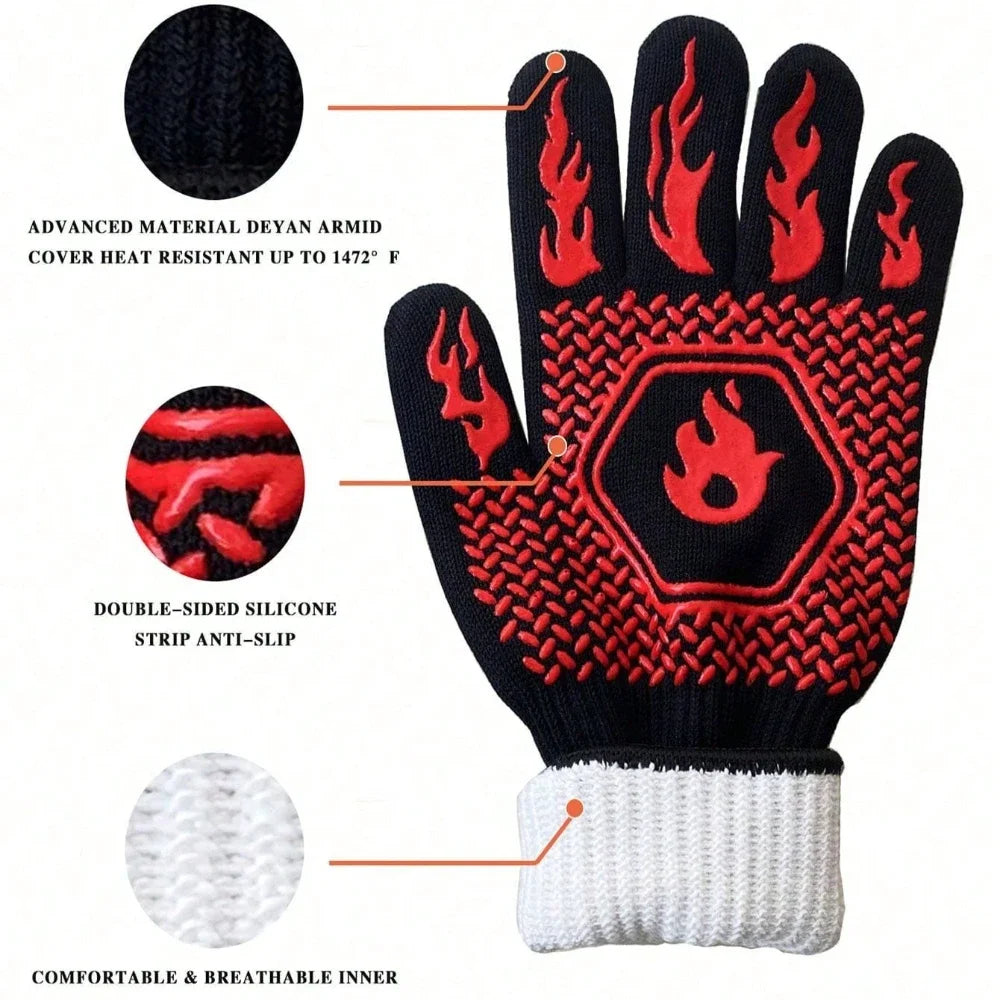 Heat-Resistant BBQ and Oven Gloves, 500°C Fireproof, Set of 2