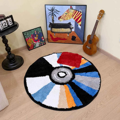 Vibrant Round CD Shaped Tufted Flocking Rug, 3D Soft Pile Non-Slip Carpet, Modern Home Decor for Living Room Bedroom