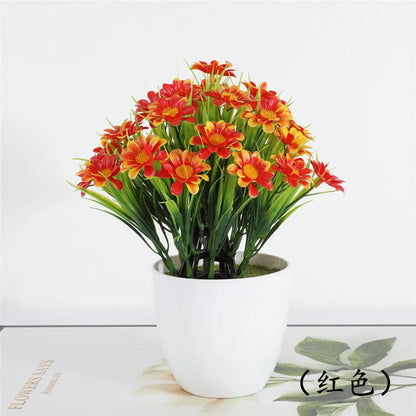 1pc High Quality Green Plant Potted Plants, DIY Desktop Simulation Spring Grass Chrysanthemum, Small Bonsai for Home Decoration