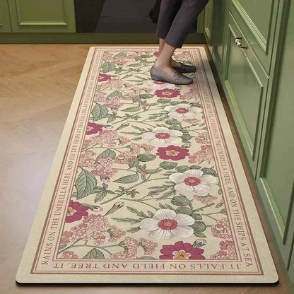 Carpet for Kitchen Floor Mat Pvc Leather Waterproof Non-slip Long Rug Oil-proof Foot Mats Pink Flower Home Decoration Rugs