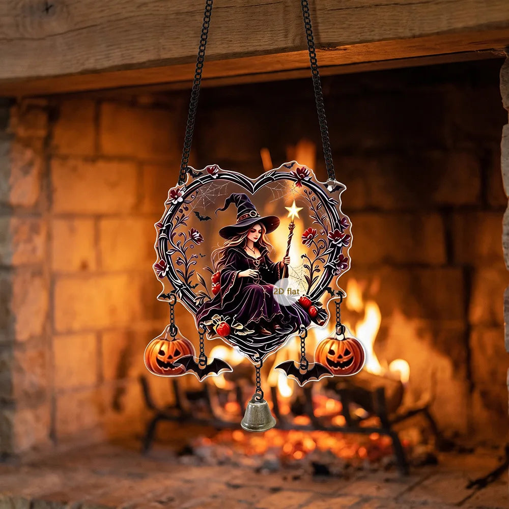 Halloween Heart Wreath Acrylic Hanging Decor, 2D Ghost Owl Ornament, Cute Spooky Halloween Wall Door Hanging Sign, Festive Gothic Home Decoration