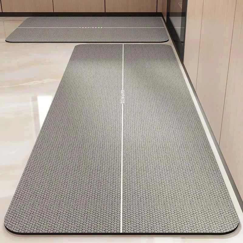 Kitchen Carpet Non-slip Waterproof Oil-proof PVC Leather Floor Mat Minimalist Gray White Letter Long Size Home Decoration Rugs