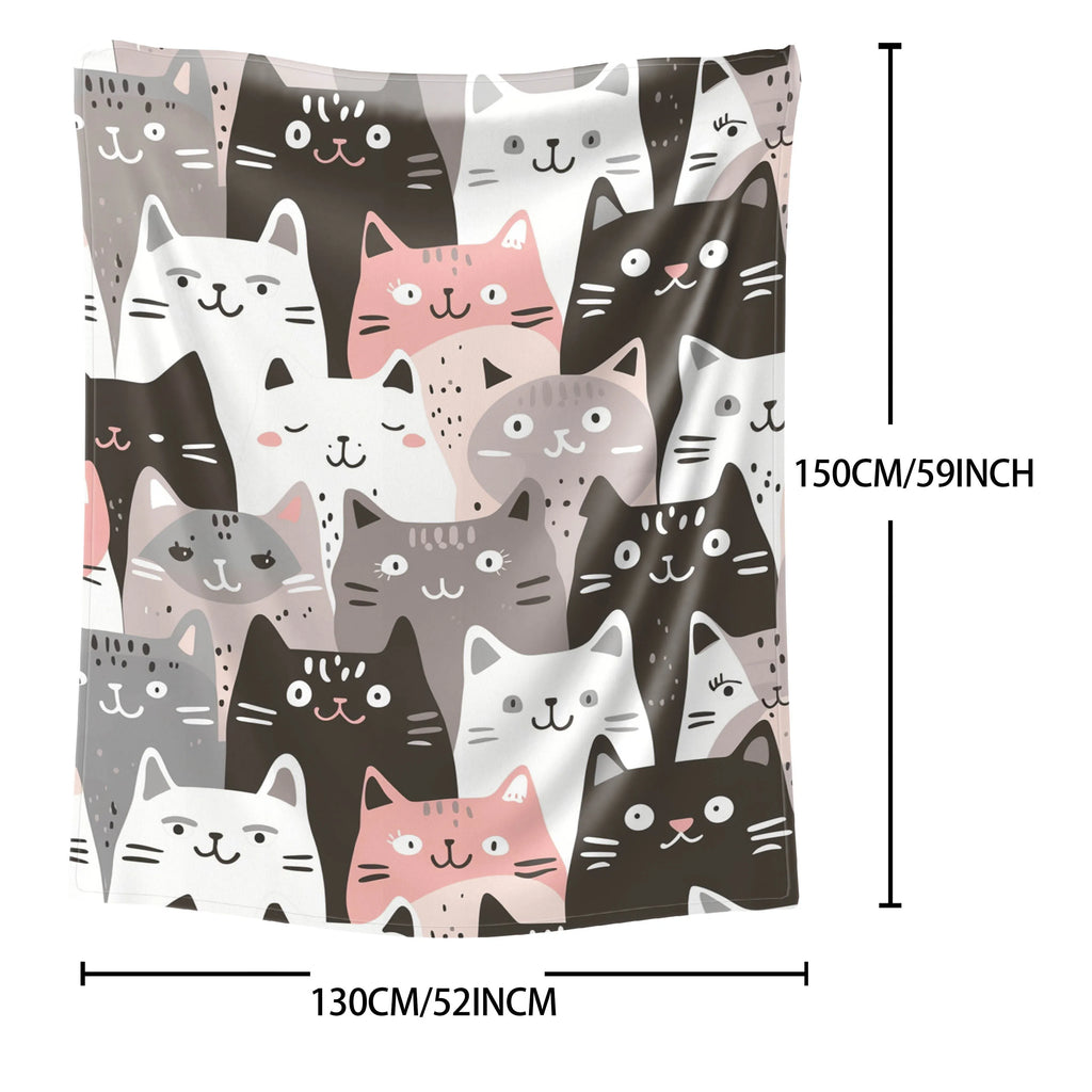 Whimsical Cat Print Flannel Throw Blanket - Ultra-Soft, Lightweight, Warm, and Cozy for All Seasons - Perfect for Snuggling Up on Bed, Sofa, Office, Camping, and Travel Adventures