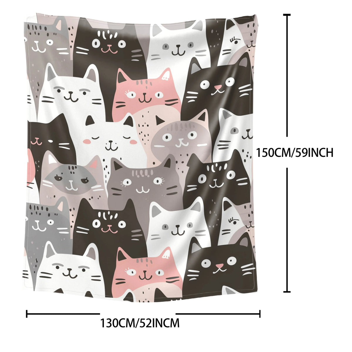 Whimsical Cat Print Flannel Throw Blanket - Ultra-Soft, Lightweight, Warm, and Cozy for All Seasons - Perfect for Snuggling Up on Bed, Sofa, Office, Camping, and Travel Adventures
