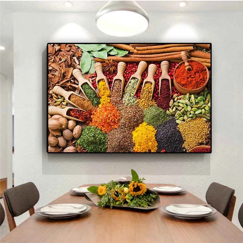 Grains Spices Spoon Kitchen Food Oil Painting on Canvas Posters and Prints Cuadros Wall Art Pictures For Living Room Home Decor