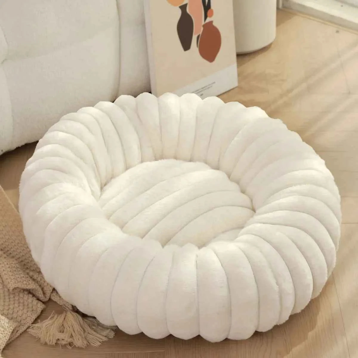 Round Bed for Dog Bed Mats Super Soft Cat Bed Long Plush for Medium Dog House Winter Warm Sleeping Dog House Supplies 40-70cm