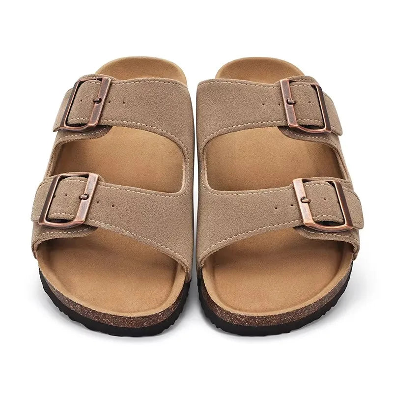 Crestar Unisex Cork Footbed Sandals – Adjustable Buckle Arch Support Beach Slides