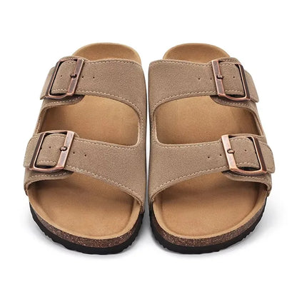 Crestar Unisex Cork Footbed Sandals – Adjustable Buckle Arch Support Beach Slides