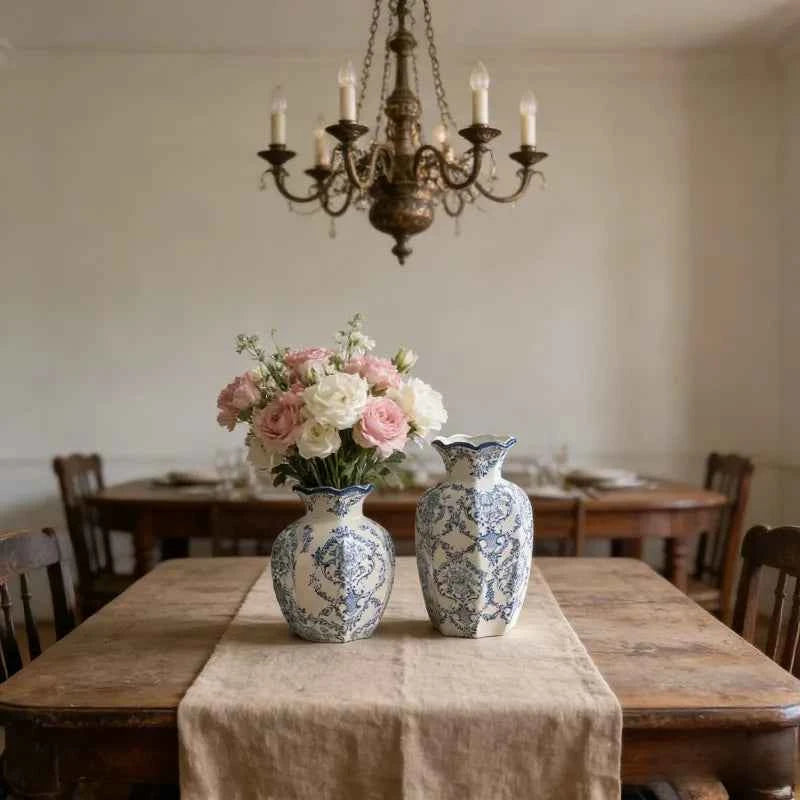 1PCS  New Chinese Hand-Painted Blue and White Porcelain Vase Arrangement Decor for Living Room Dining Room Entryway