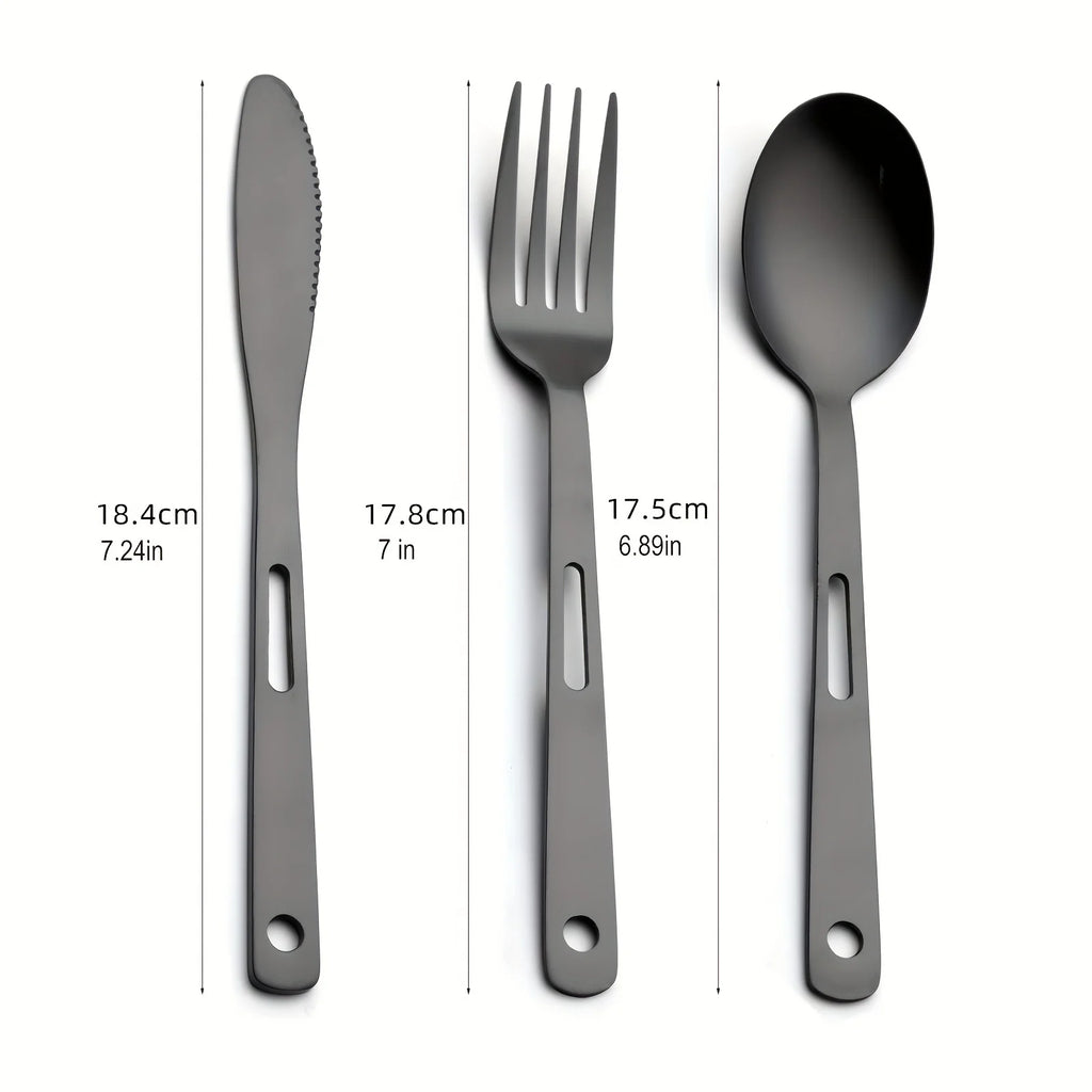 Tableware Set Stainless Steel Portable Cutlery Dinner Knife Fork Spoon 6-Piece Suit with Storage Bag for Travel Camping Flatware