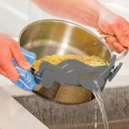 Silicone Clip-On Pasta Strainer and Colander for Pots and Pans, Heat Resistant