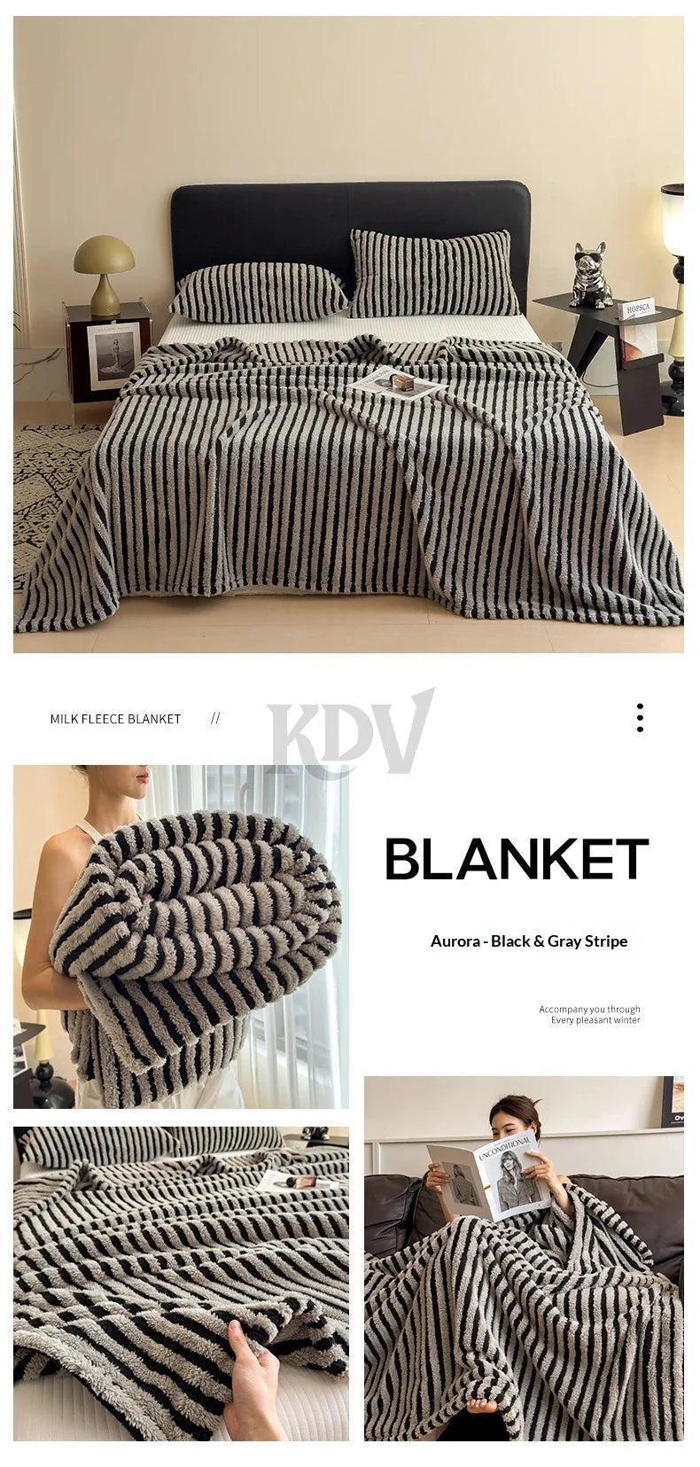 Imitation Rabbit Plush Striped Blanket Fluffy Soft Fleece Throw Blanket for Sofa Single Double Spring Autumn Warm Bed Blankets